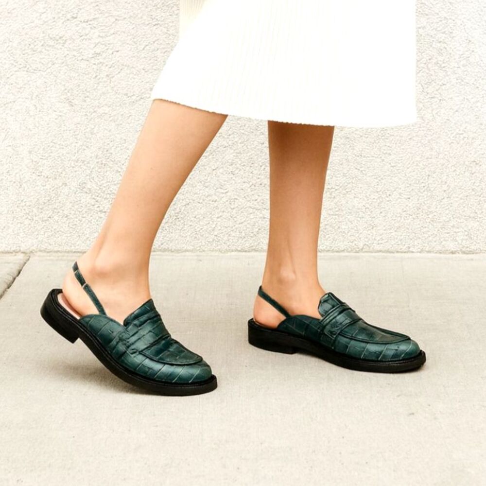 Inch2 Green Crocodile Loafer Slip On Sandals Shoes  Women's Size 42